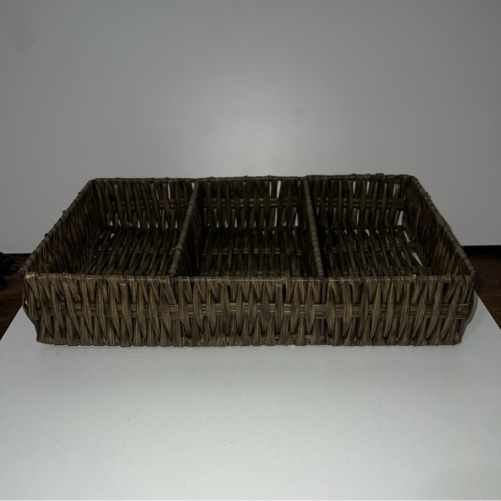 Vintage 90’s Wicker Rattan Desk Organizers Multi Compartment Basket